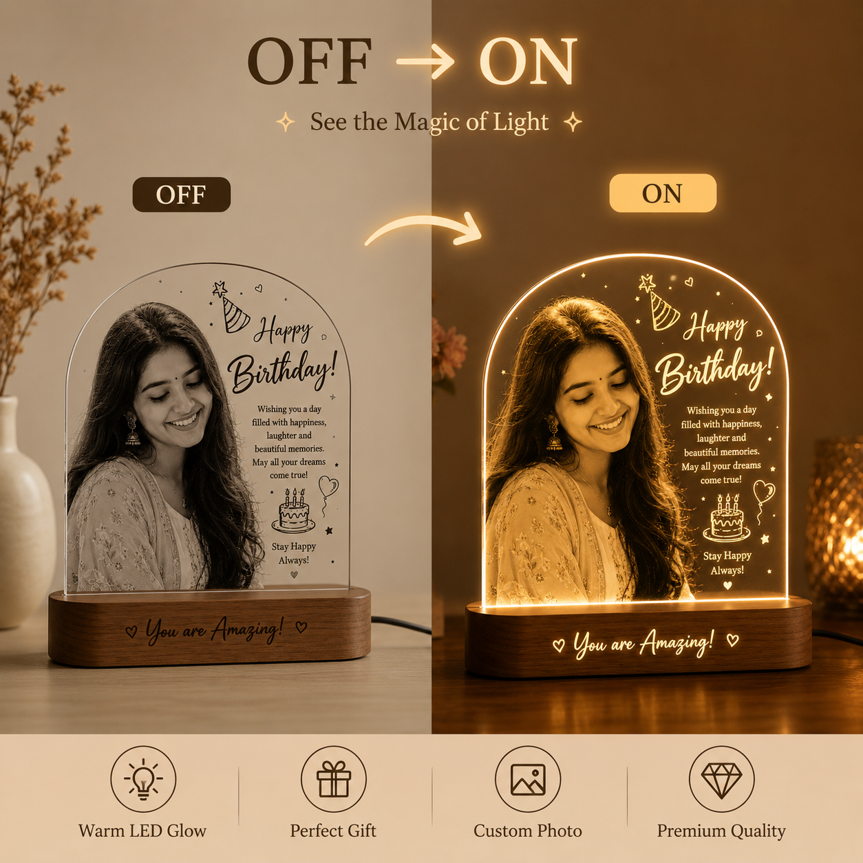 Personalized Birthday LED Photo Lamp – Custom Photo Gift