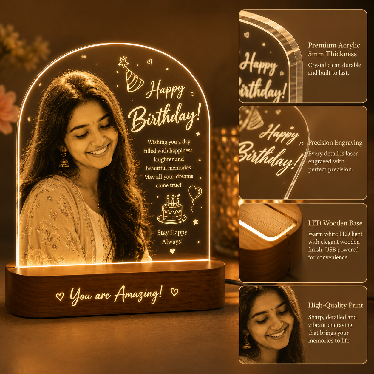 Personalized Birthday LED Photo Lamp – Custom Photo Gift