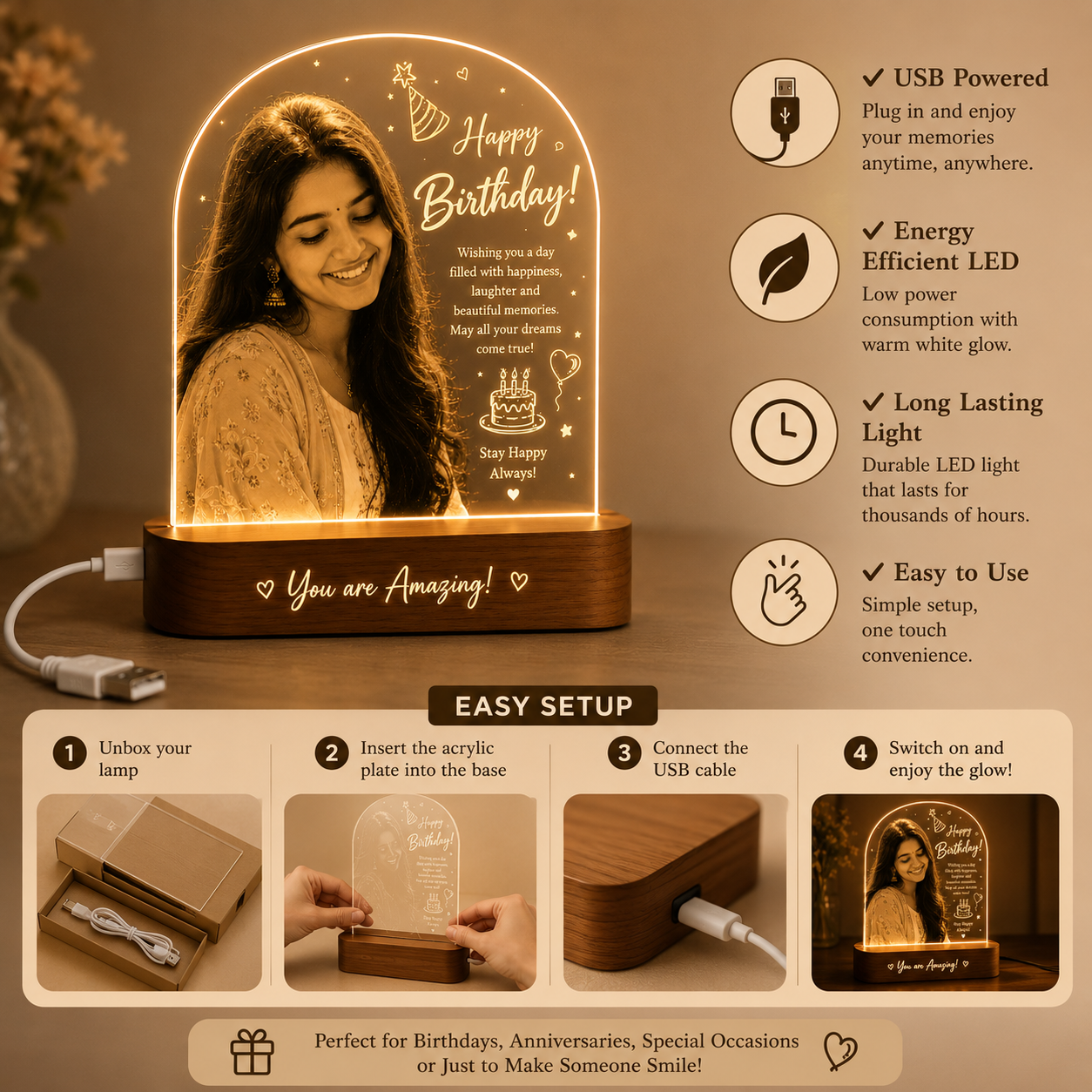Personalized Birthday LED Photo Lamp – Custom Photo Gift