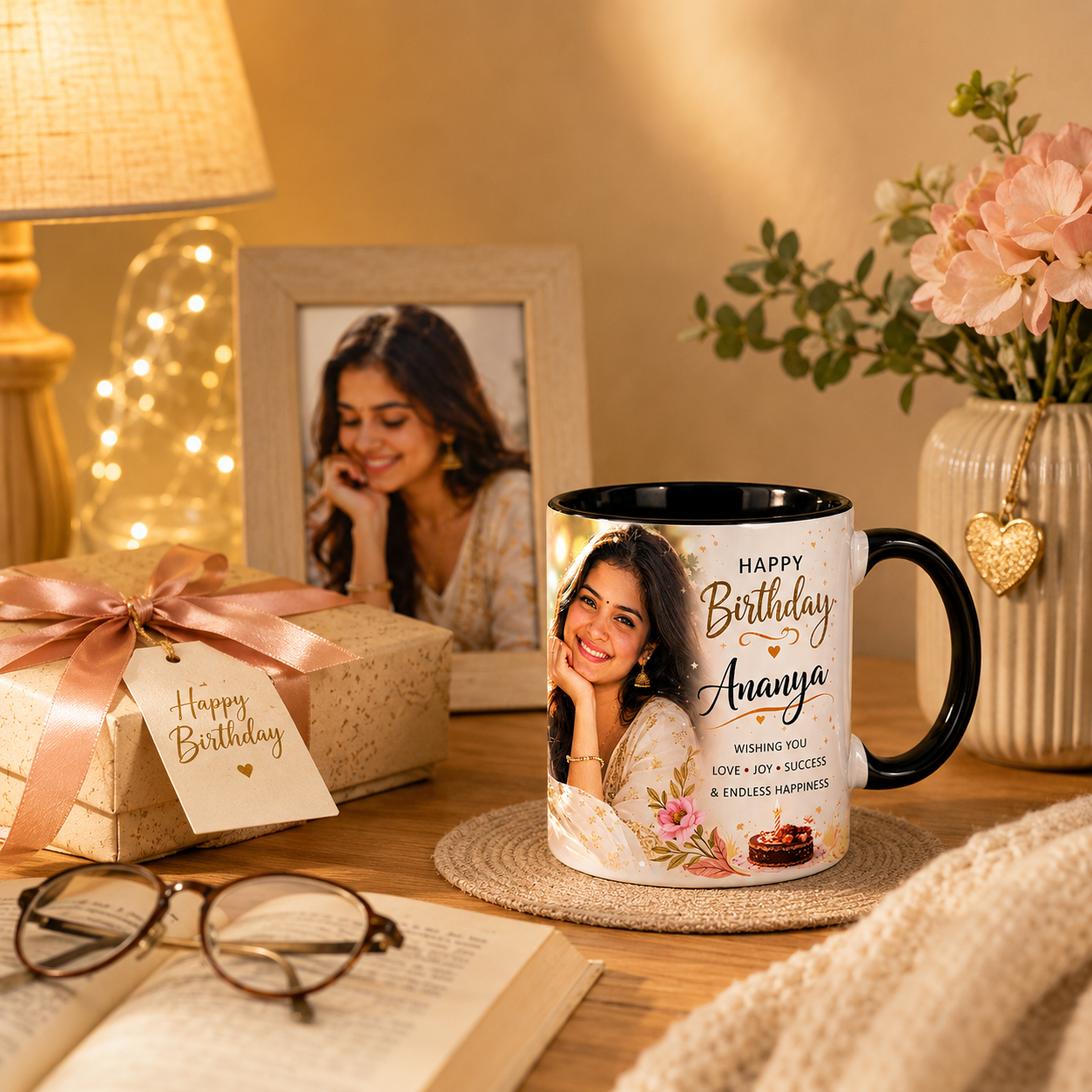 Personalized Birthday Photo Mug – Black Inside Custom Gift