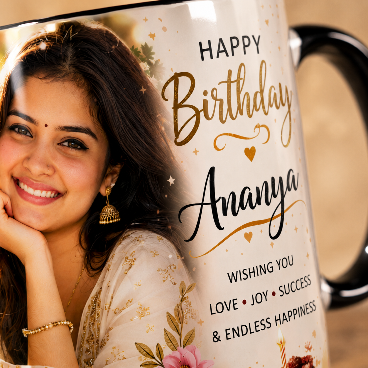 Personalized Birthday Photo Mug – Black Inside Custom Gift