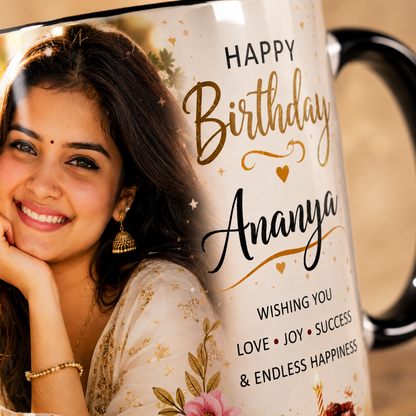 Personalized Birthday Photo Mug – Black Inside Custom Gift