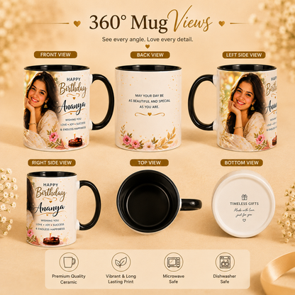 Personalized Birthday Photo Mug – Black Inside Custom Gift