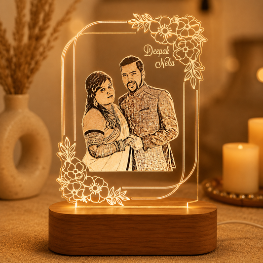 Personalized Couple LED Lamp with Photo & Name – Custom Acrylic Night Lamp Gift
