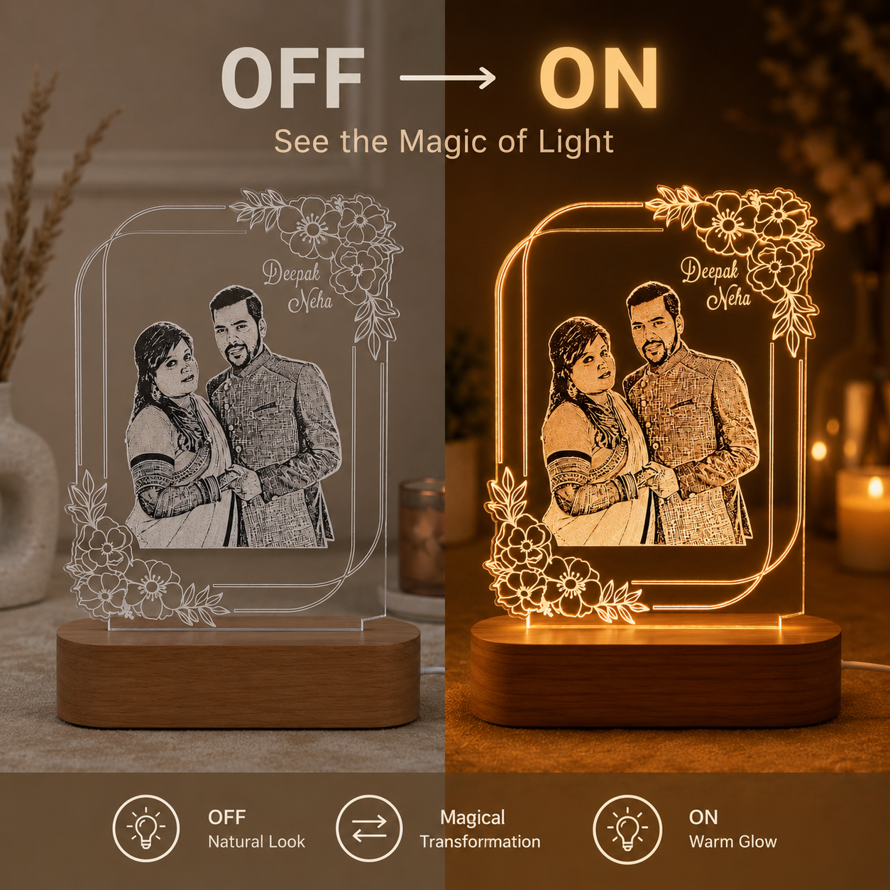 Personalized Couple LED Lamp with Photo & Name – Custom Acrylic Night Lamp Gift