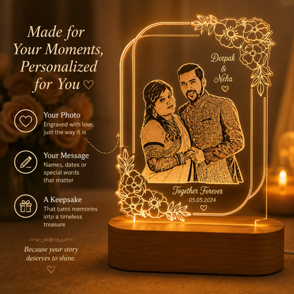 Personalized Couple LED Lamp with Photo & Name – Custom Acrylic Night Lamp Gift