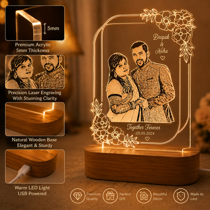 Personalized Couple LED Lamp with Photo & Name – Custom Acrylic Night Lamp Gift