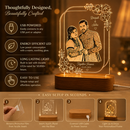 Personalized Couple LED Lamp with Photo & Name – Custom Acrylic Night Lamp Gift