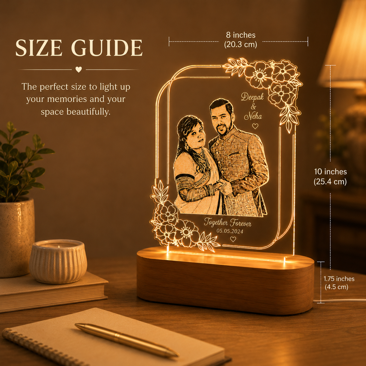 Personalized Couple LED Lamp with Photo & Name – Custom Acrylic Night Lamp Gift