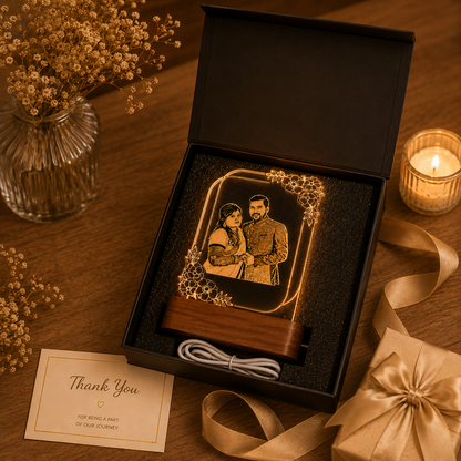 Personalized Couple LED Lamp with Photo & Name – Custom Acrylic Night Lamp Gift