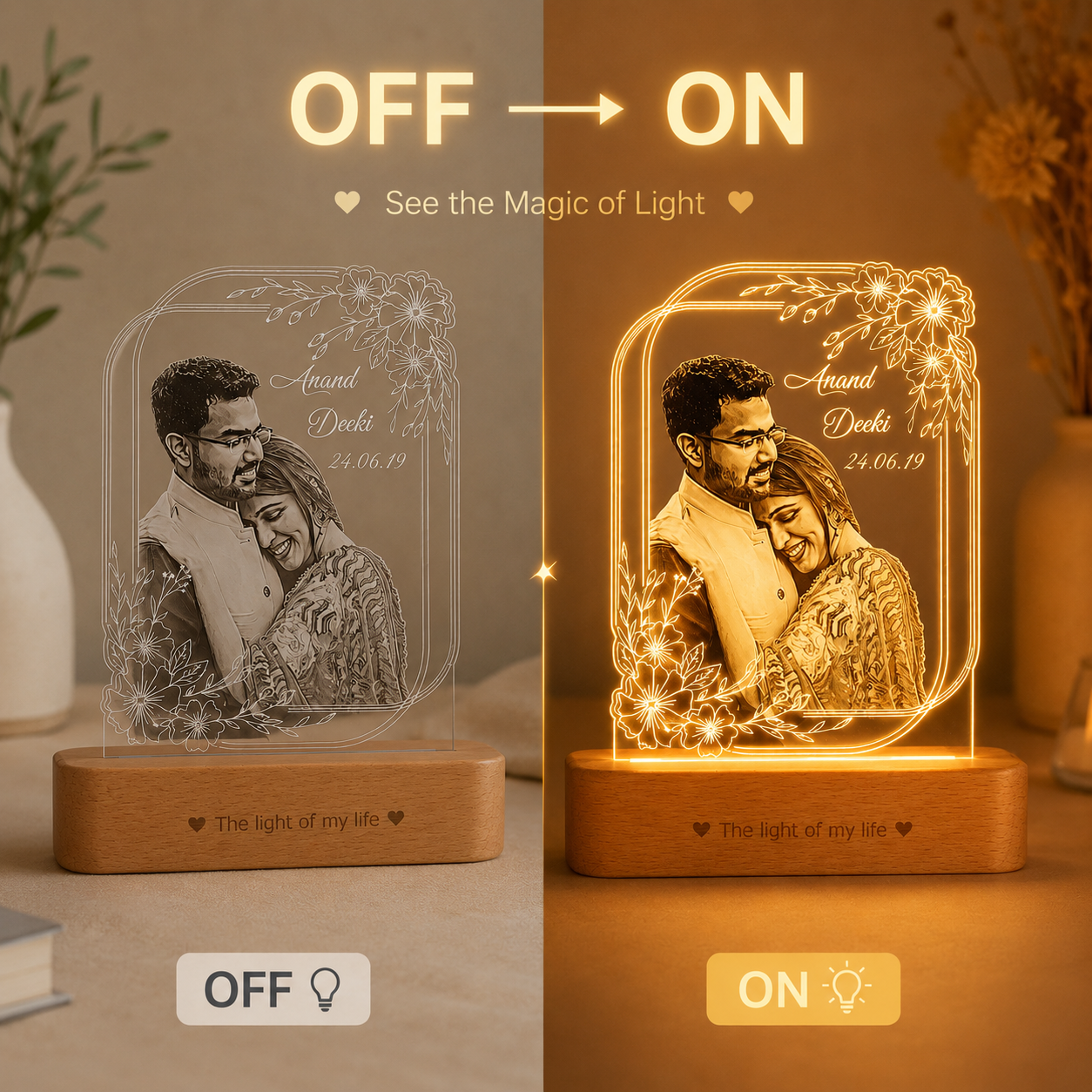 Personalized Couple Photo LED Lamp with Name – Custom Acrylic Romantic Night Lamp