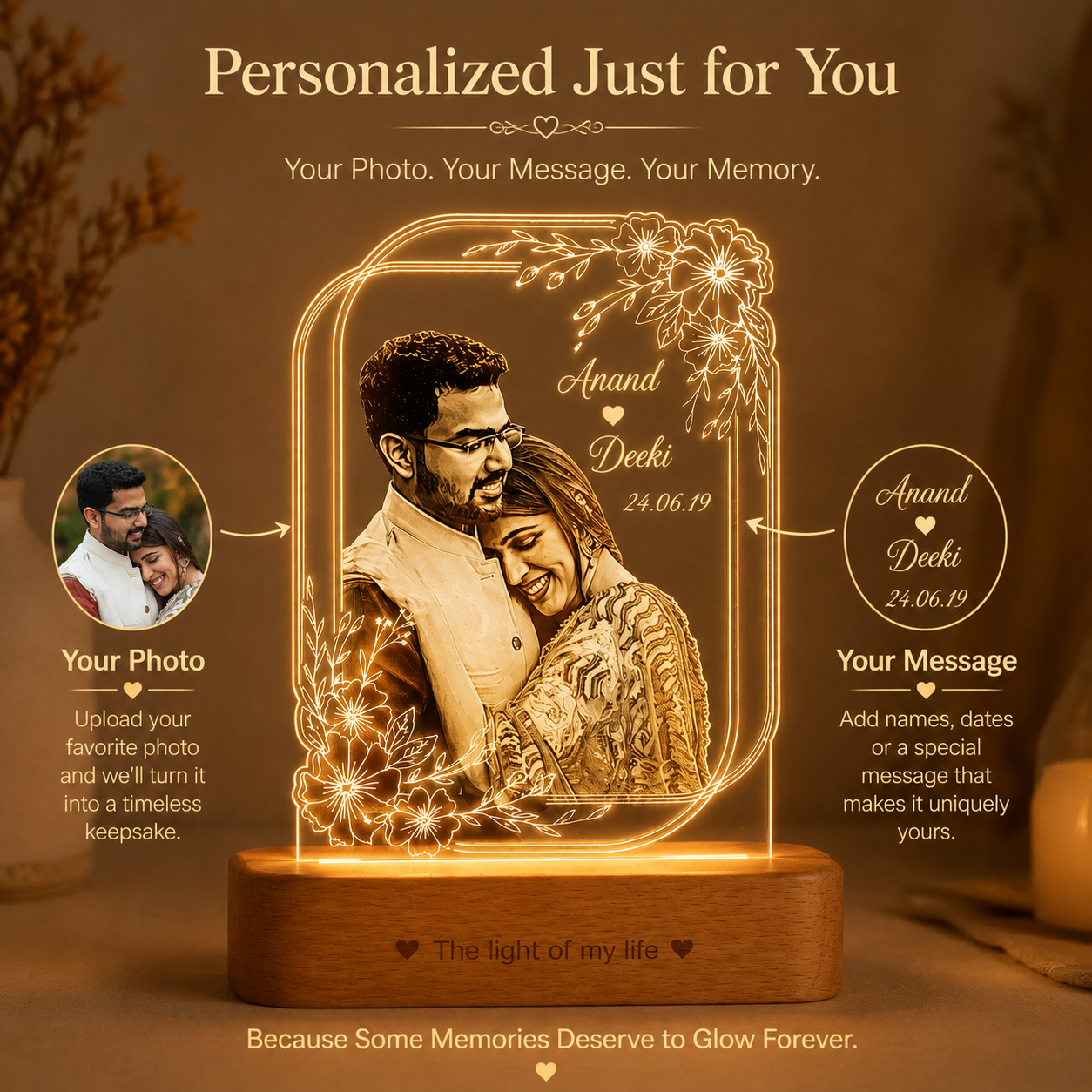 Personalized Couple Photo LED Lamp with Name – Custom Acrylic Romantic Night Lamp