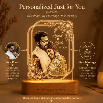 Personalized Couple Photo LED Lamp with Name – Custom Acrylic Romantic Night Lamp