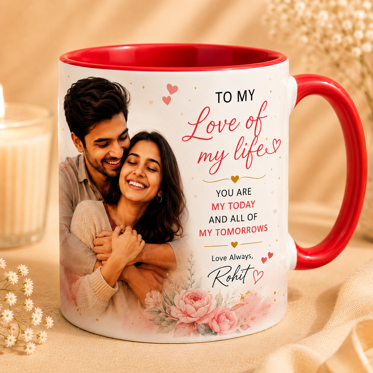 Personalized Couple Photo Mug – Red Inside Custom Love Gift