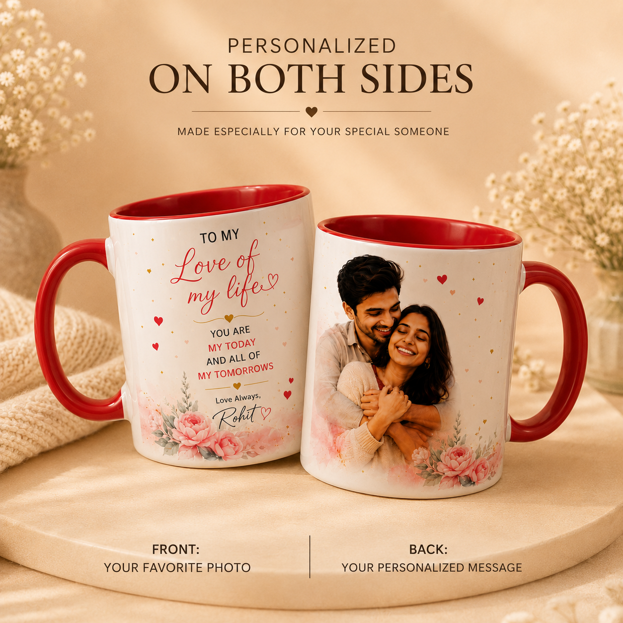 Personalized Couple Photo Mug – Red Inside Custom Love Gift