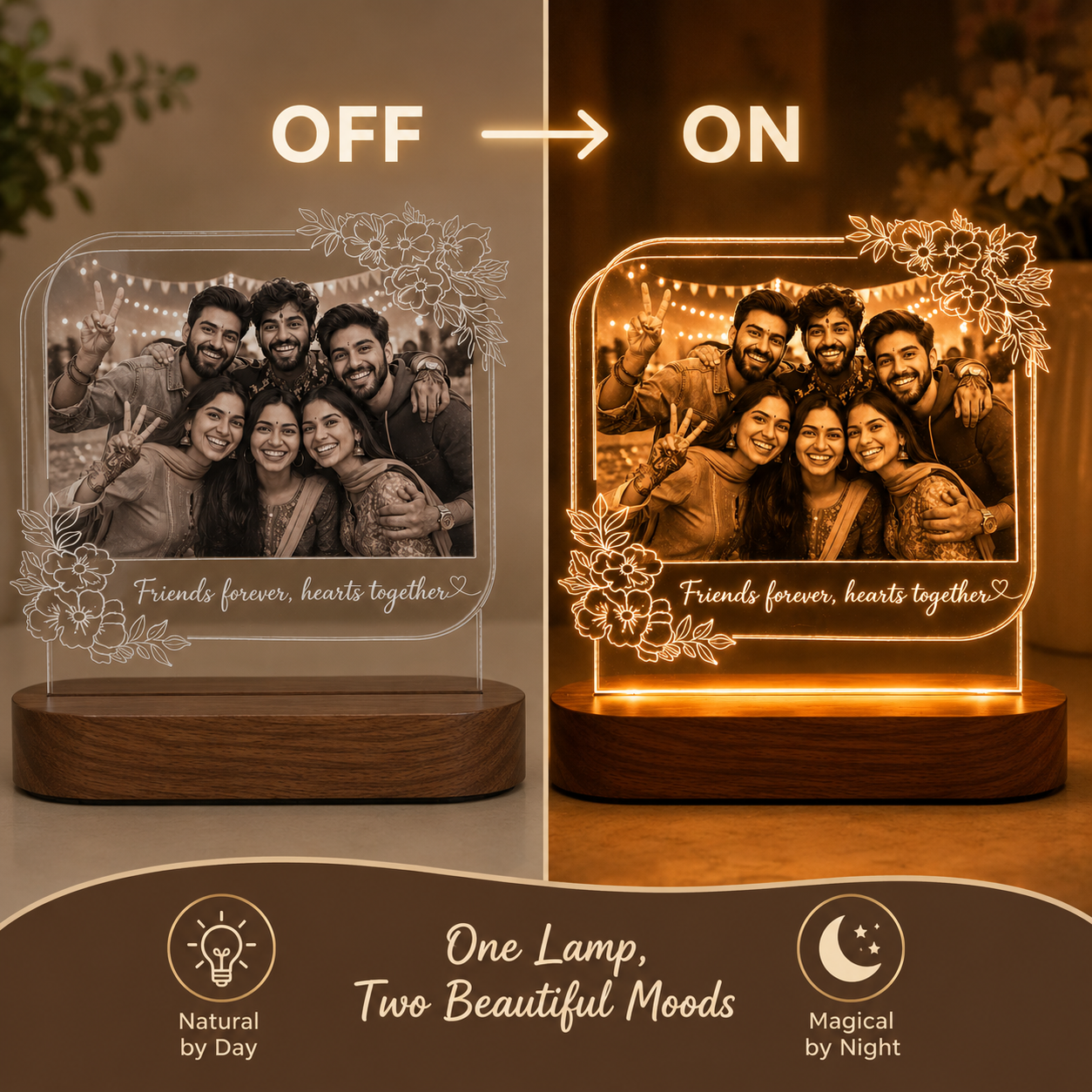 Personalized Friends LED Photo Lamp – Custom Friendship Gift with Photo & Message