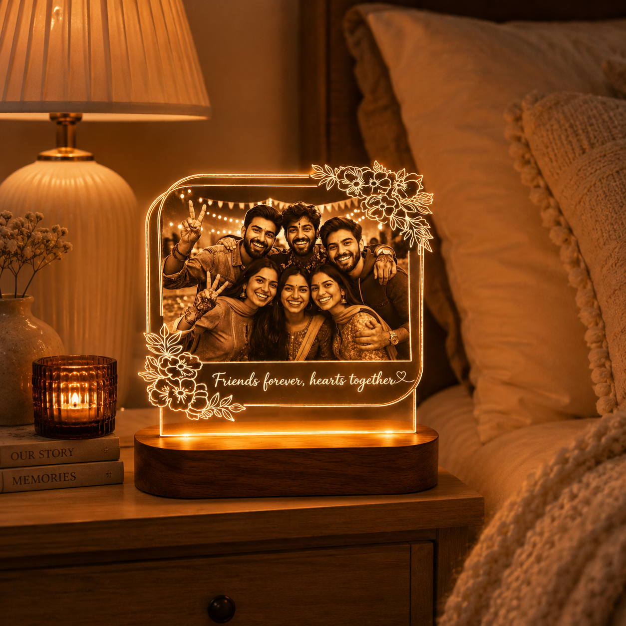 Personalized Friends LED Photo Lamp – Custom Friendship Gift with Photo & Message