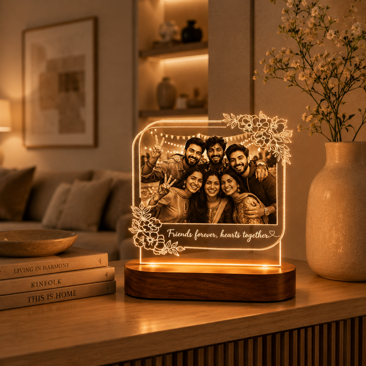 Personalized Friends LED Photo Lamp – Custom Friendship Gift with Photo & Message