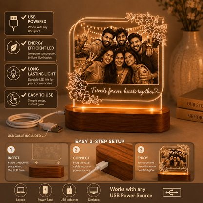 Personalized Friends LED Photo Lamp – Custom Friendship Gift with Photo & Message