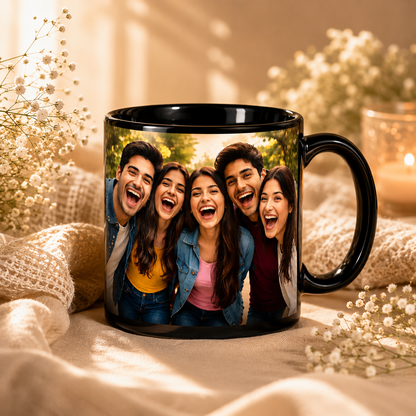 Personalized Friends Photo Mug – Custom Black Mug Gift
