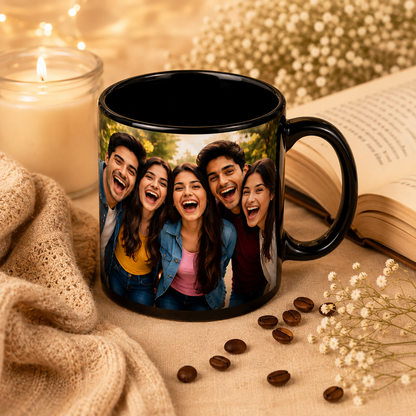 Personalized Friends Photo Mug – Custom Black Mug Gift