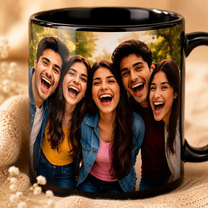 Personalized Friends Photo Mug – Custom Black Mug Gift