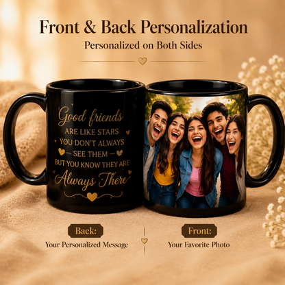 Personalized Friends Photo Mug – Custom Black Mug Gift