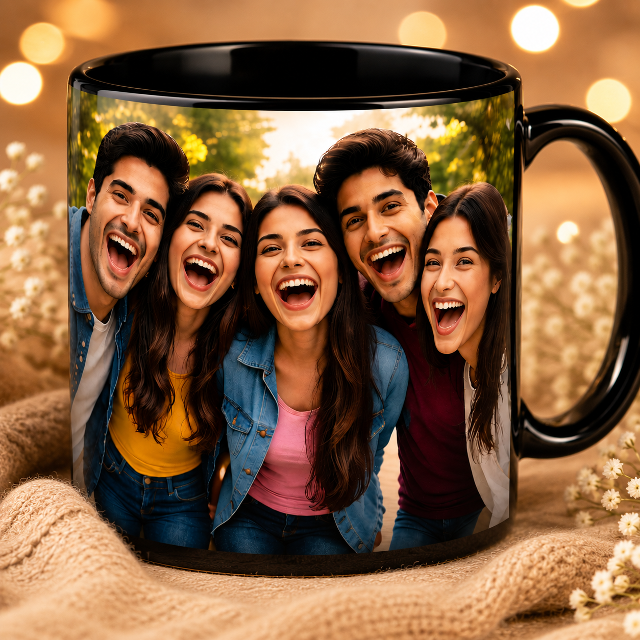 Personalized Friends Photo Mug – Custom Black Mug Gift