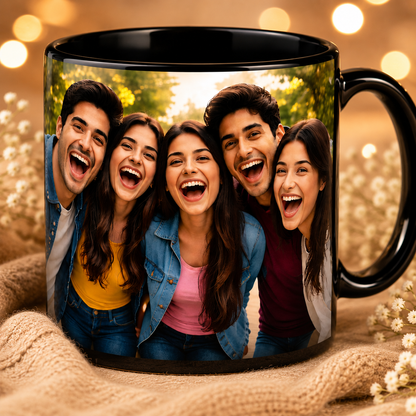 Personalized Friends Photo Mug – Custom Black Mug Gift