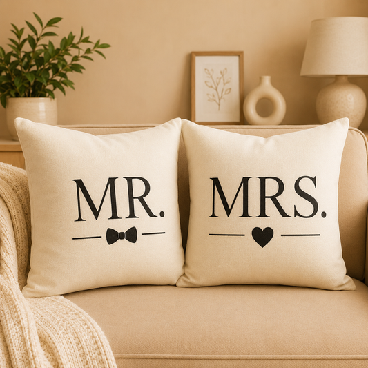 Personalized Mr. & Mrs. Cushion Cover Set – Custom Couple Gift