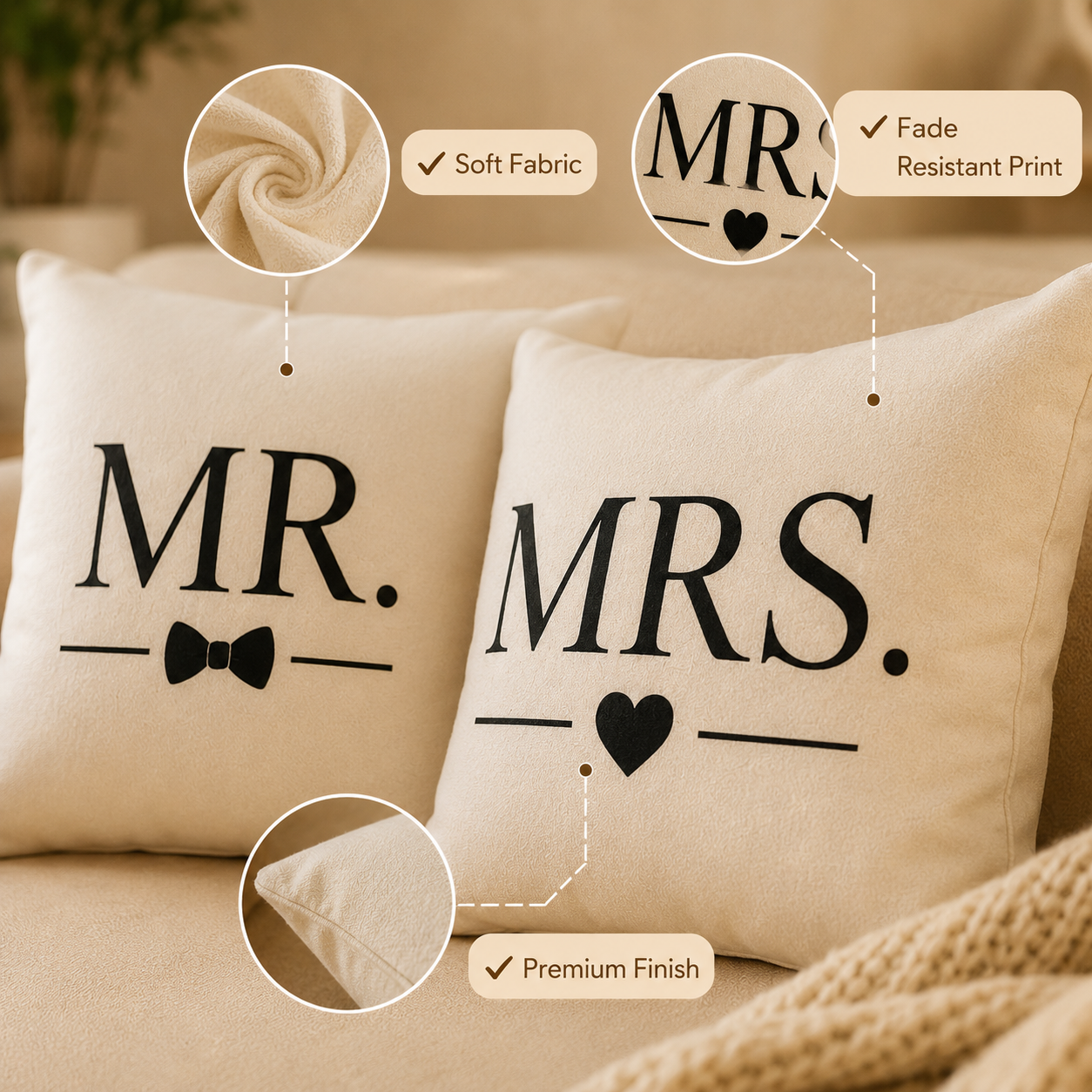 Personalized Mr. & Mrs. Cushion Cover Set – Custom Couple Gift