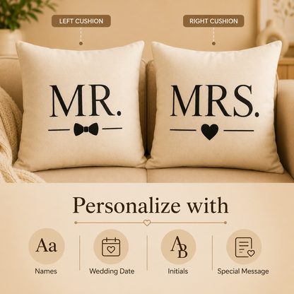 Personalized Mr. & Mrs. Cushion Cover Set – Custom Couple Gift