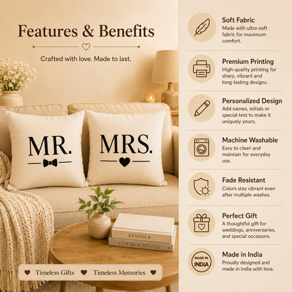 Personalized Mr. & Mrs. Cushion Cover Set – Custom Couple Gift