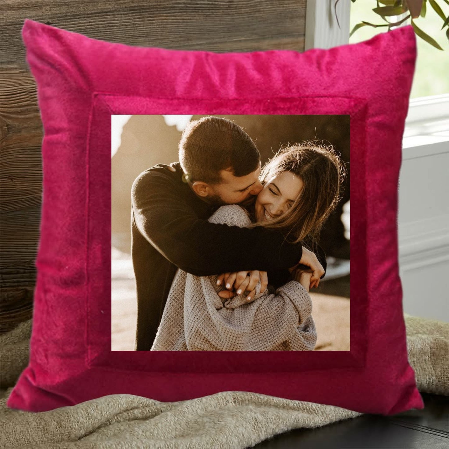 Couple Personalized Photo Cushion - Red
