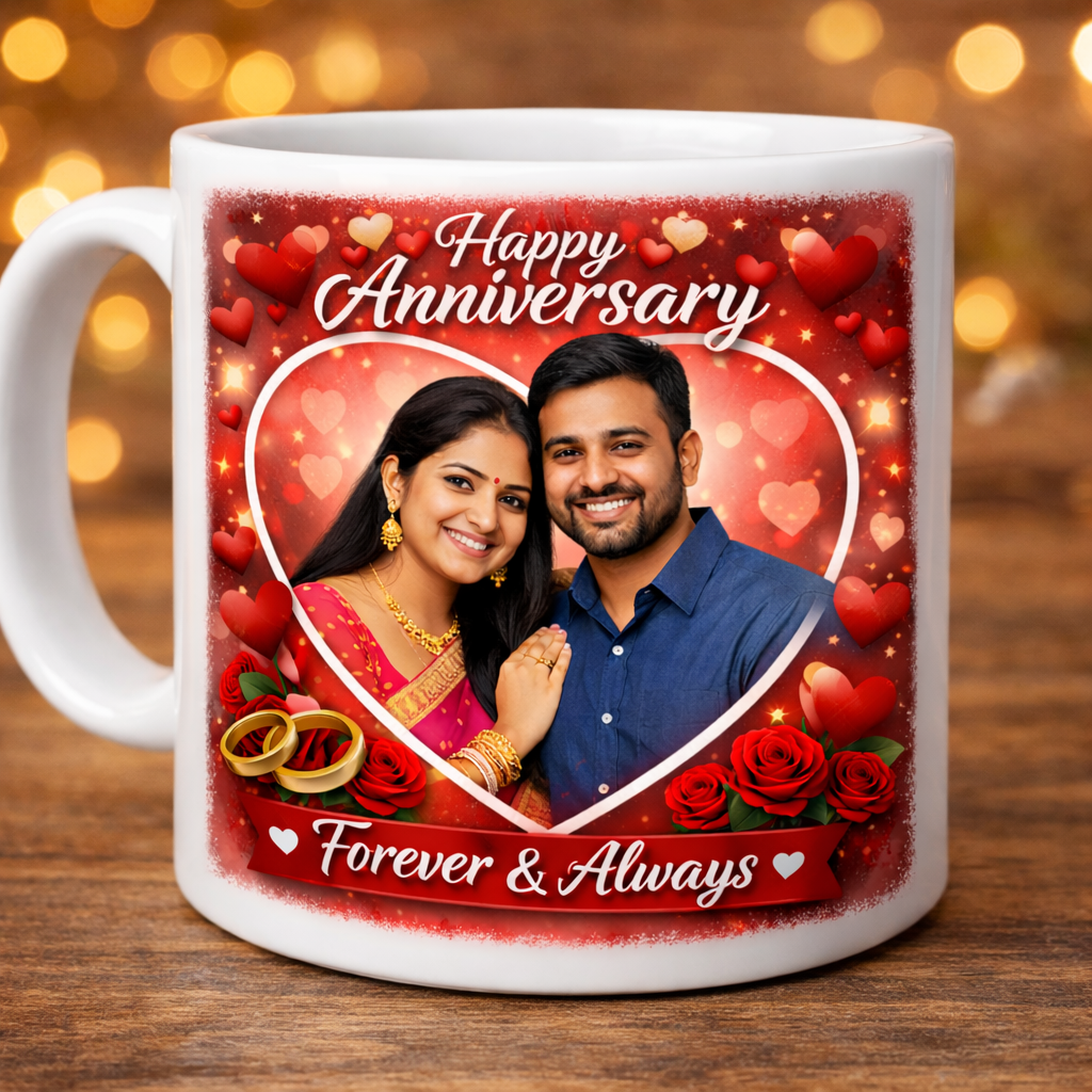 Personalized Anniversary Photo Mug for Couple – Custom Romantic Gift