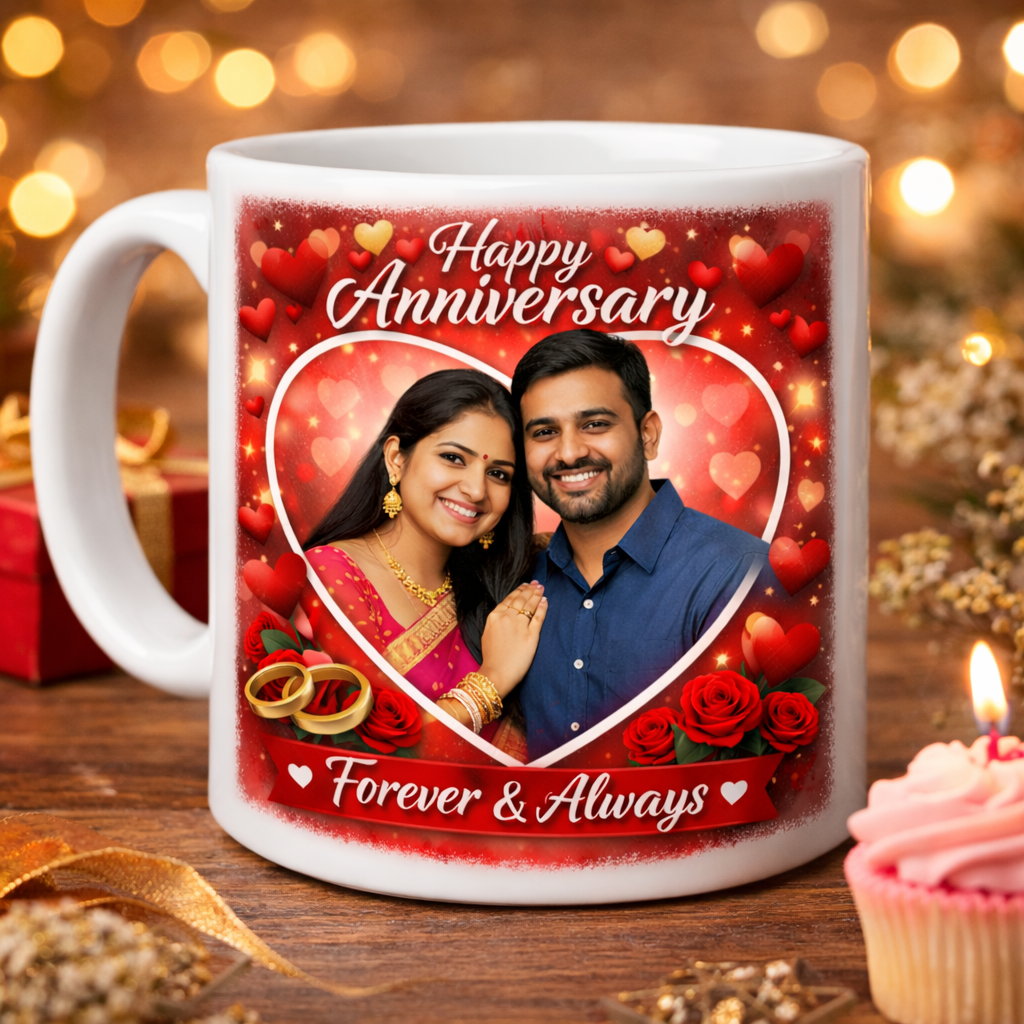 Personalized Anniversary Photo Mug for Couple – Custom Romantic Gift