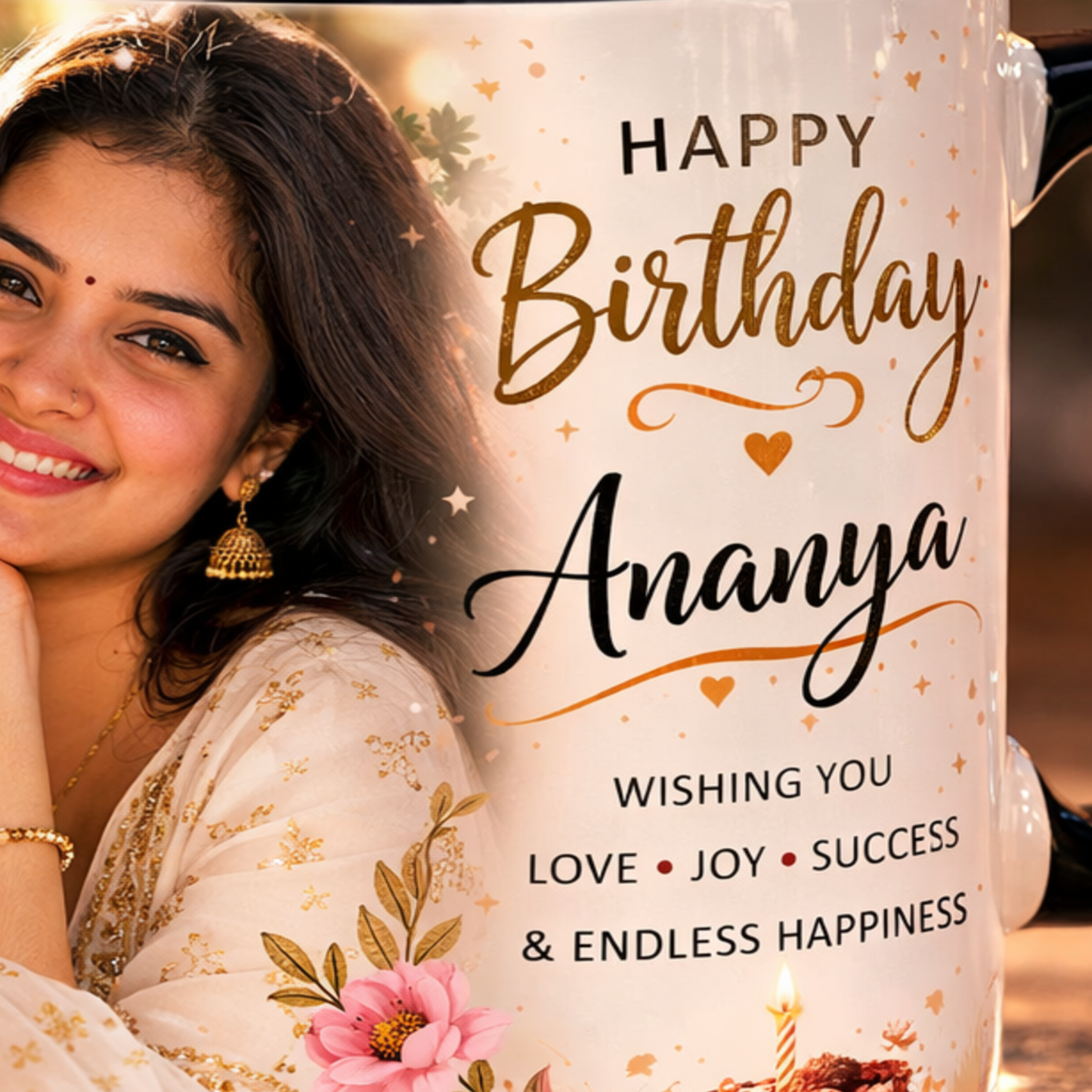 Personalized Birthday Photo Mug with Name – Black Inside