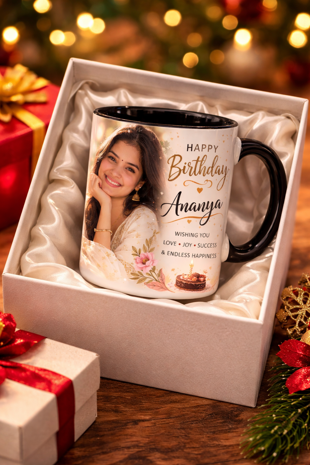 Personalized Birthday Photo Mug with Name – Black Inside