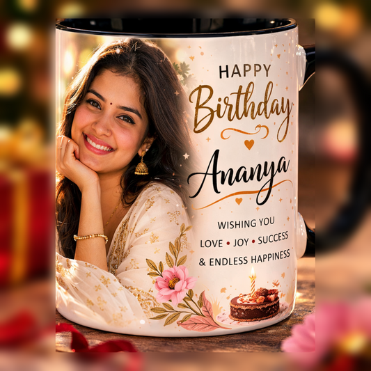 Personalized Birthday Photo Mug with Name – Black Inside