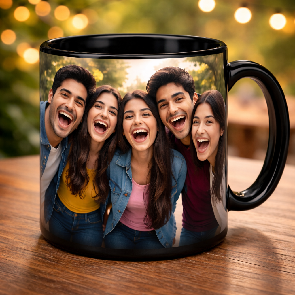 Personalized Photo Mug for Friends – Full Black Custom Coffee Mug