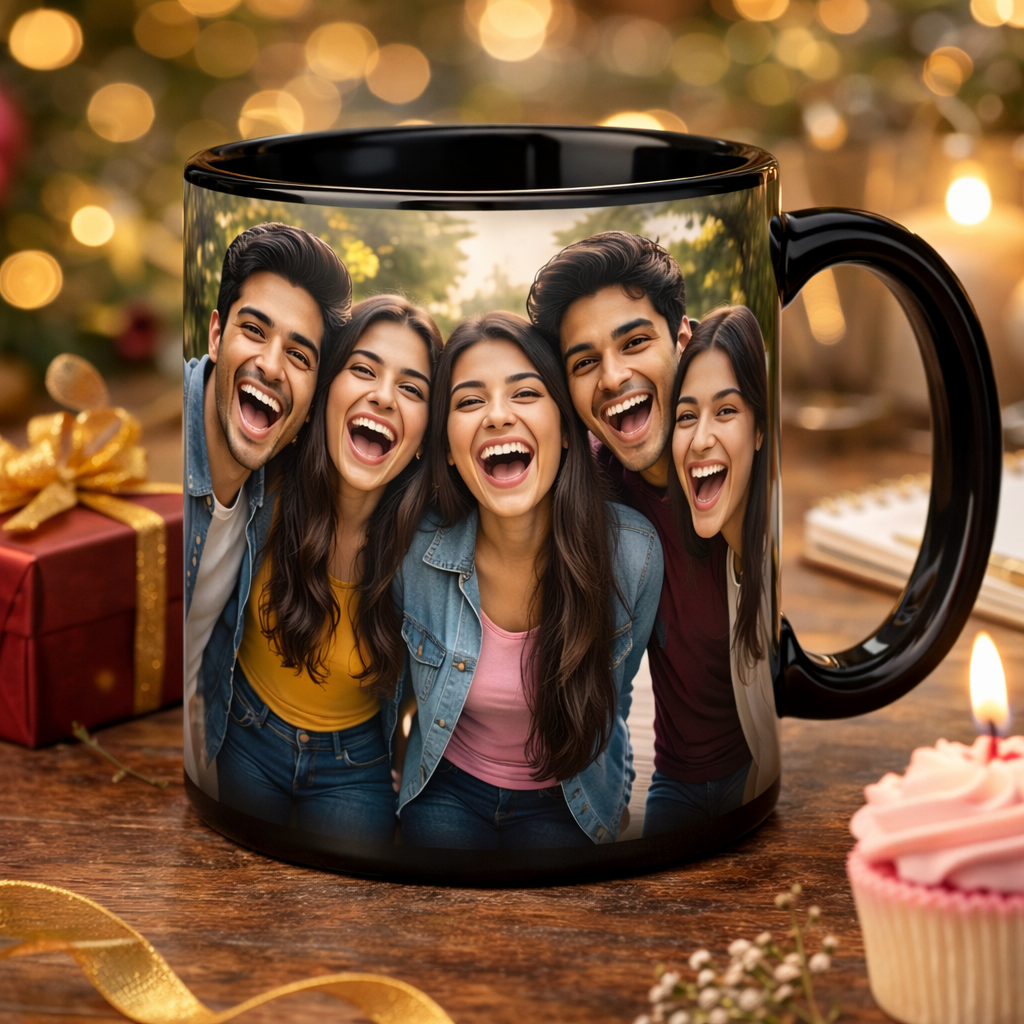 Personalized Photo Mug for Friends – Full Black Custom Coffee Mug
