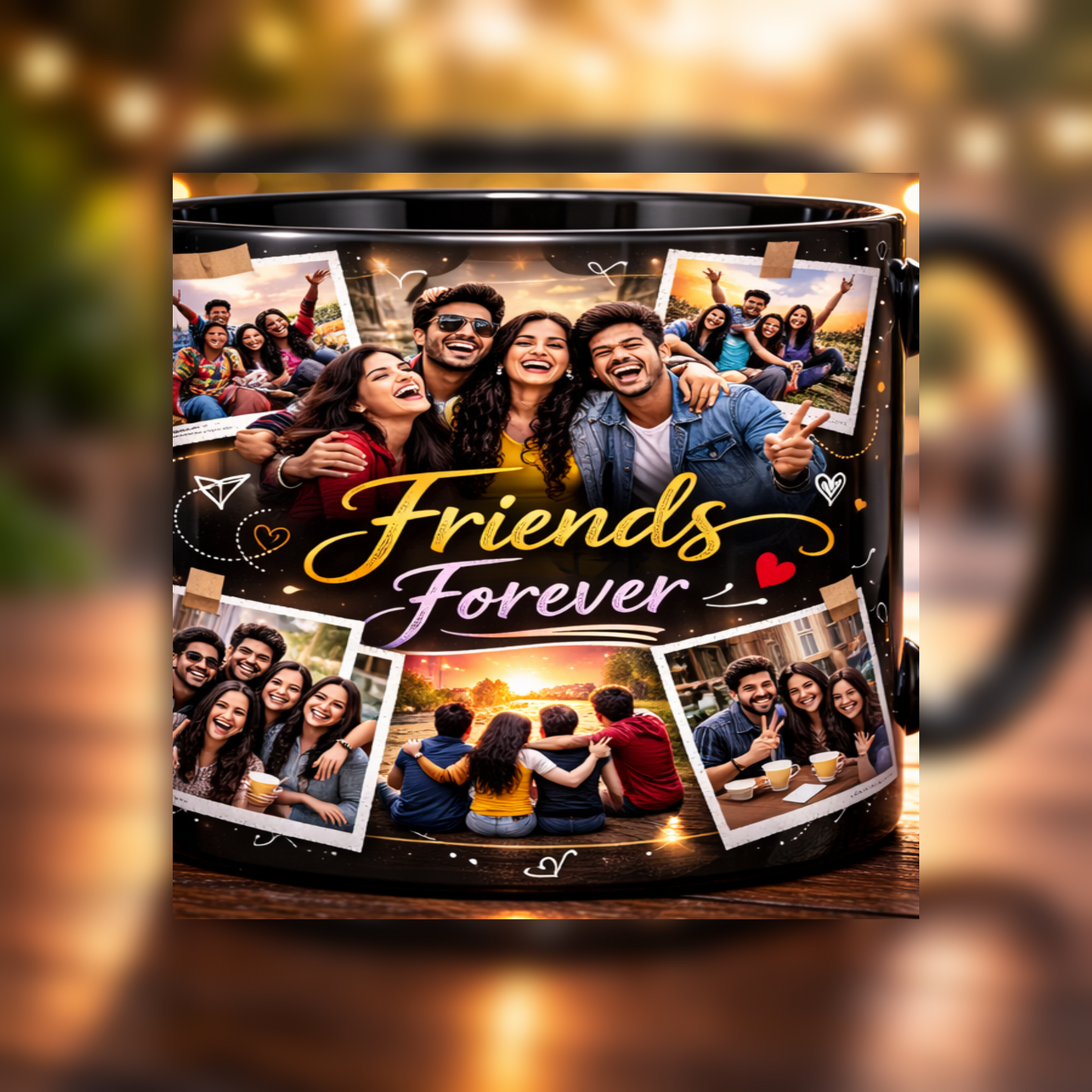 Personalized Friends Photo Collage Mug – Full Black