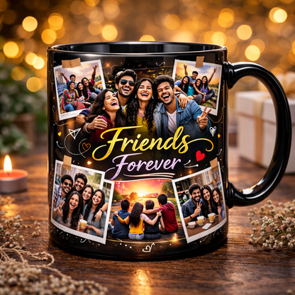 Personalized Friends Photo Collage Mug – Full Black