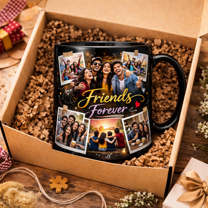 Personalized Friends Photo Collage Mug – Full Black