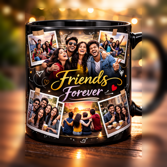 Personalized Friends Photo Collage Mug – Full Black