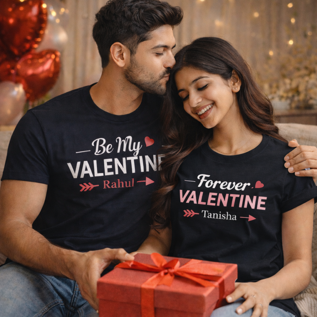 Personalized Couple Valentine T-Shirts | Custom Name Gift Set